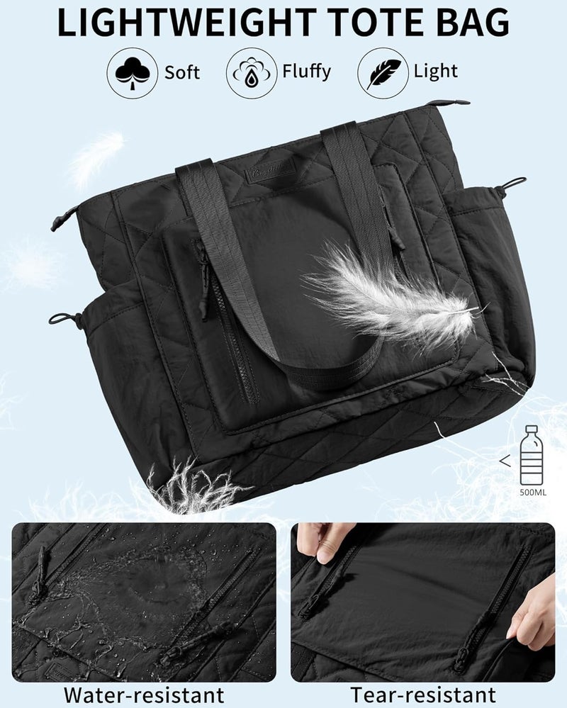 Bagstellar Puffer Tote Bag for Women, Lightweight Puffy Work Laptop Handbag Teacher Nurse Quilted School Daily Travel Gym Bag | Durable, with Zipper, 15.6" Laptop Sleeve, Large Tumbler Holder, Daily Carry On Bags, Comfy College Bags, Portable, Spacious - Image 3